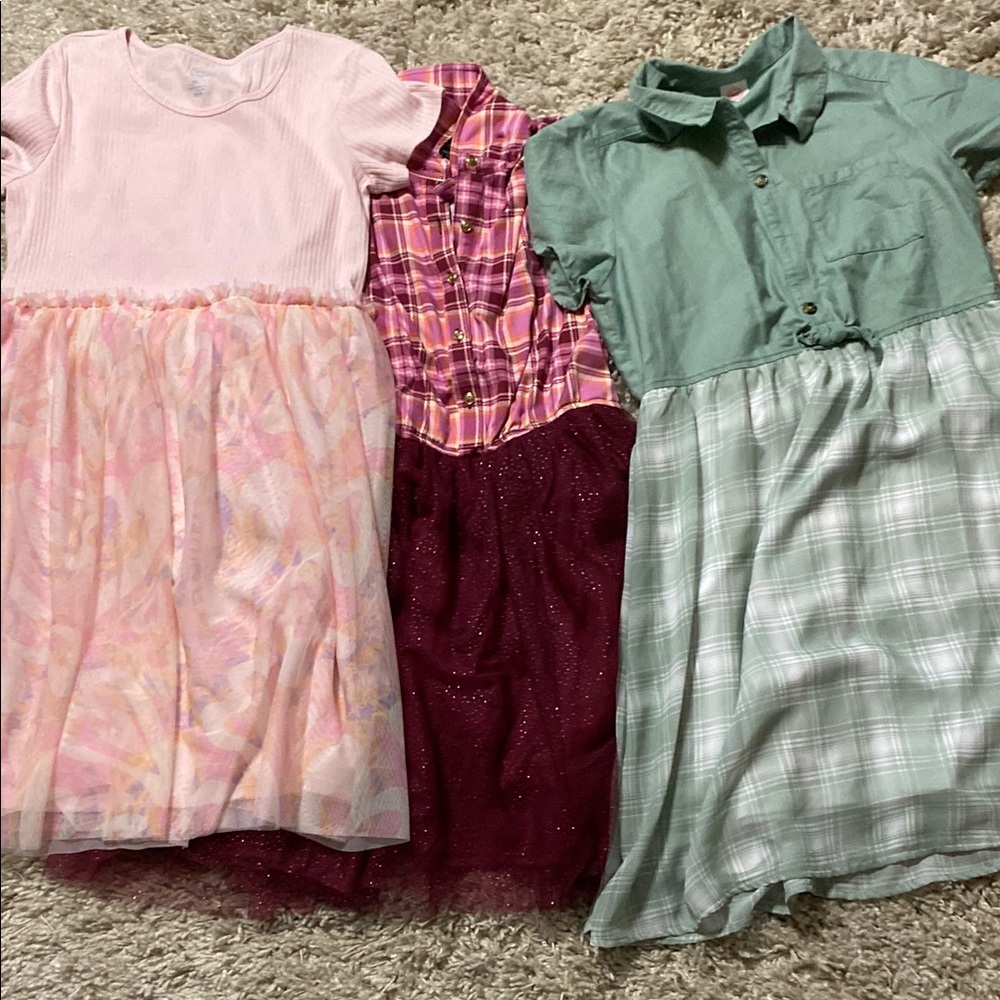 Girls' Dresses Set - Pink, Plaid, and Green